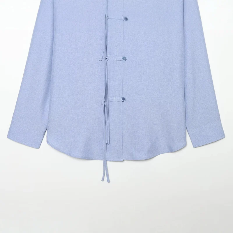 Damen Oversize-Hemdjacke mit Tunnelzug, Zierknotenverschluss und Hemdkragen Drune