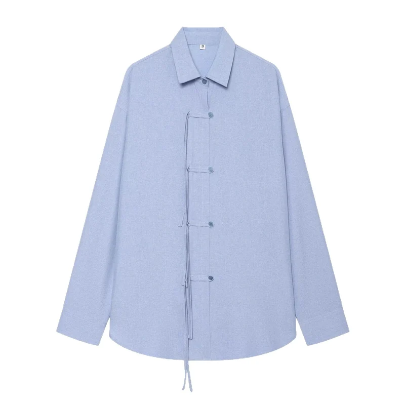 Damen Oversize-Hemdjacke mit Tunnelzug, Zierknotenverschluss und Hemdkragen Drune