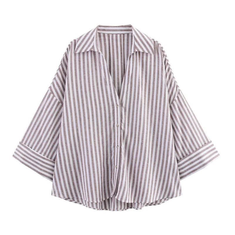 Damen Oversize-Hemdbluse mit vertikalem Streifenmuster und verlängertem Rücken Drune