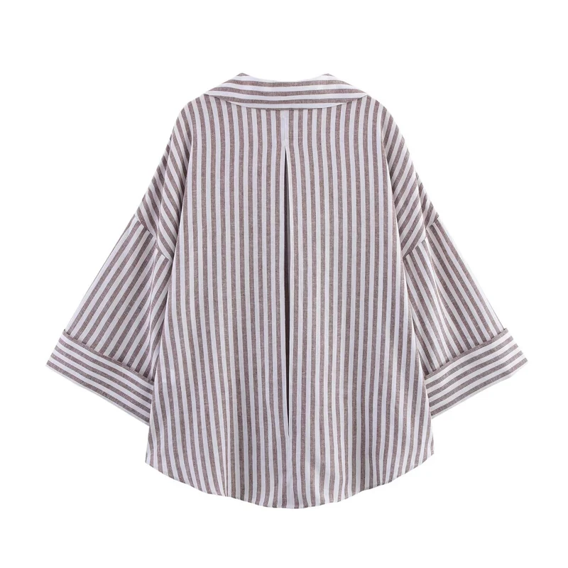 Damen Oversize-Hemdbluse mit vertikalem Streifenmuster und verlängertem Rücken Drune