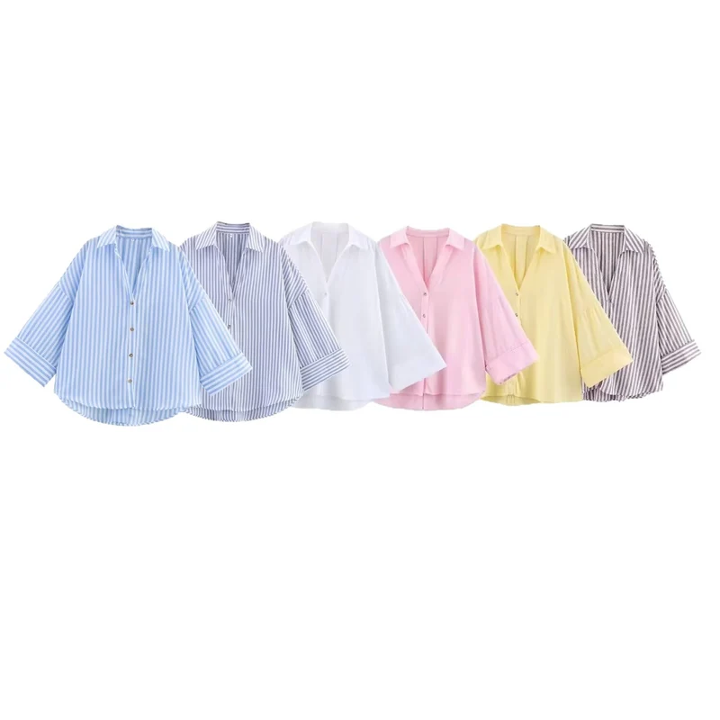 Damen Oversize-Hemdbluse mit vertikalem Streifenmuster und verlängertem Rücken Drune