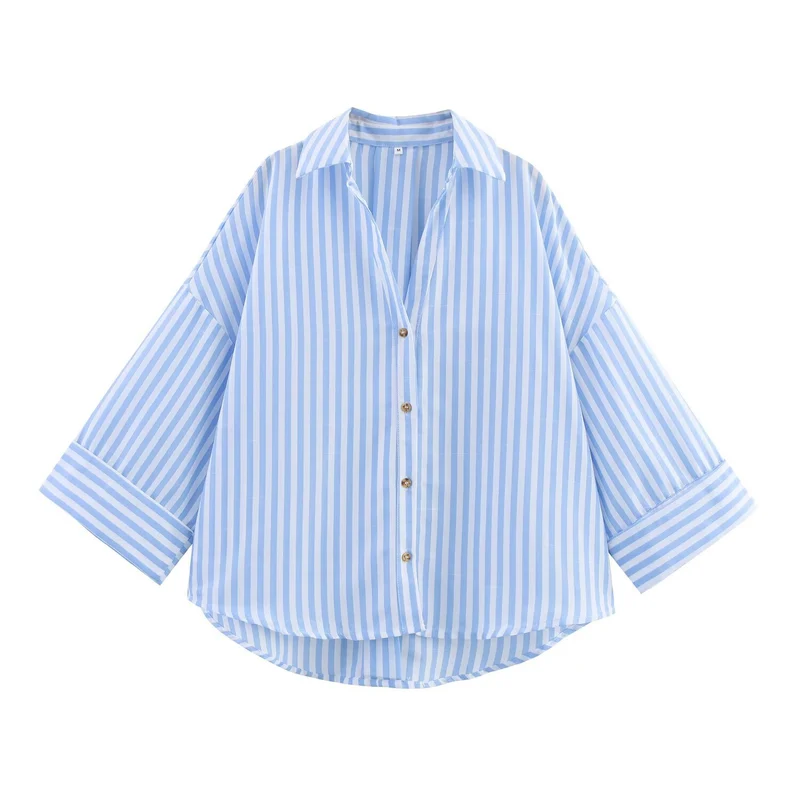 Damen Oversize-Hemdbluse mit vertikalem Streifenmuster und verlängertem Rücken Drune