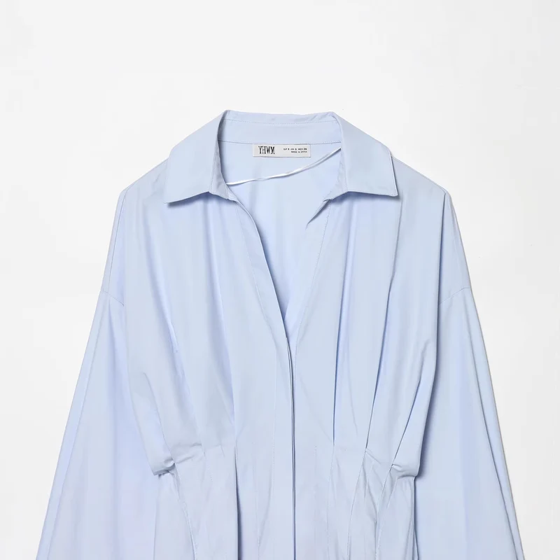Damen Oversize-Hemdbluse mit taillierter Kellerfalten-Optik und verdeckter Knopfleiste Drune