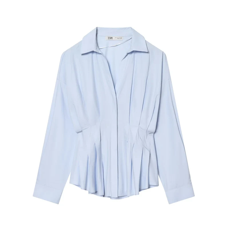 Damen Oversize-Hemdbluse mit taillierter Kellerfalten-Optik und verdeckter Knopfleiste Drune