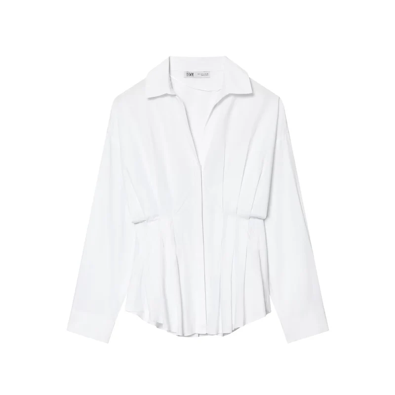 Damen Oversize-Hemdbluse mit taillierter Kellerfalten-Optik und verdeckter Knopfleiste Drune