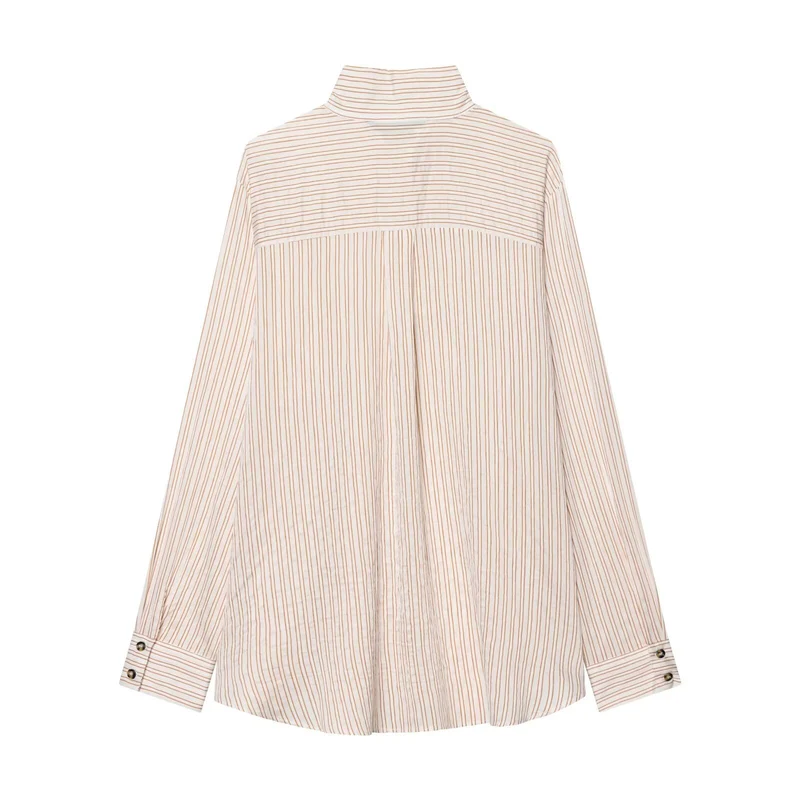 Damen Oversize-Hemdbluse mit Stehkragen, verdeckter Knopfleiste und feinem Streifenmuster Drune