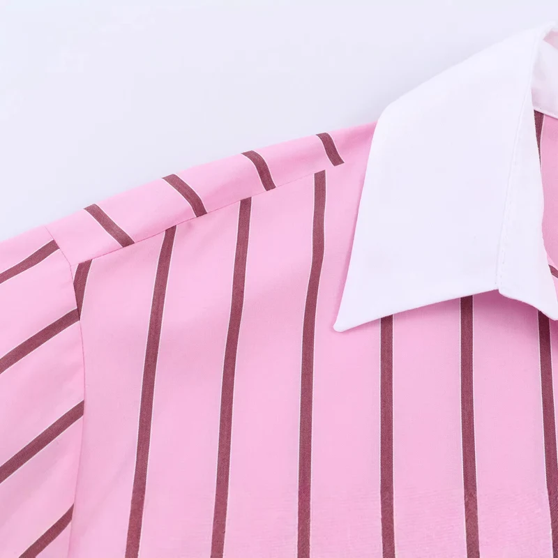 Damen Oversize-Hemdbluse mit Kontrastkragen, Manschetten und vertikalem Streifenmuster Drune