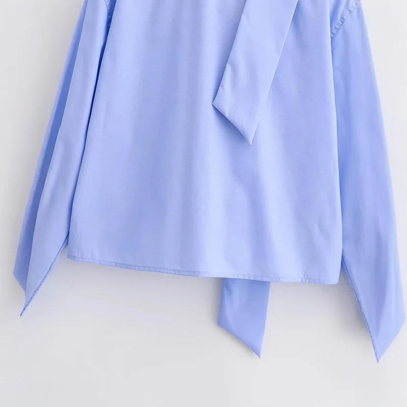 Damen Oversize‑Hemdbluse mit integriertem Halstuch‑Schal und aufgesetzter Brusttasche Drune