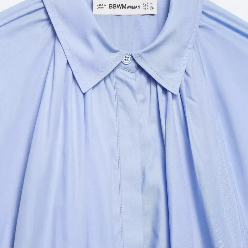 Damen Oversize-Hemdbluse mit Faltenlegung, Ballonärmeln und gerafftem Saum Drune