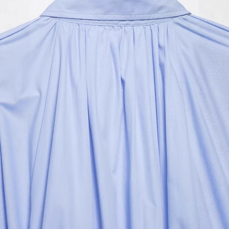 Damen Oversize-Hemdbluse mit Faltenlegung, Ballonärmeln und gerafftem Saum Drune