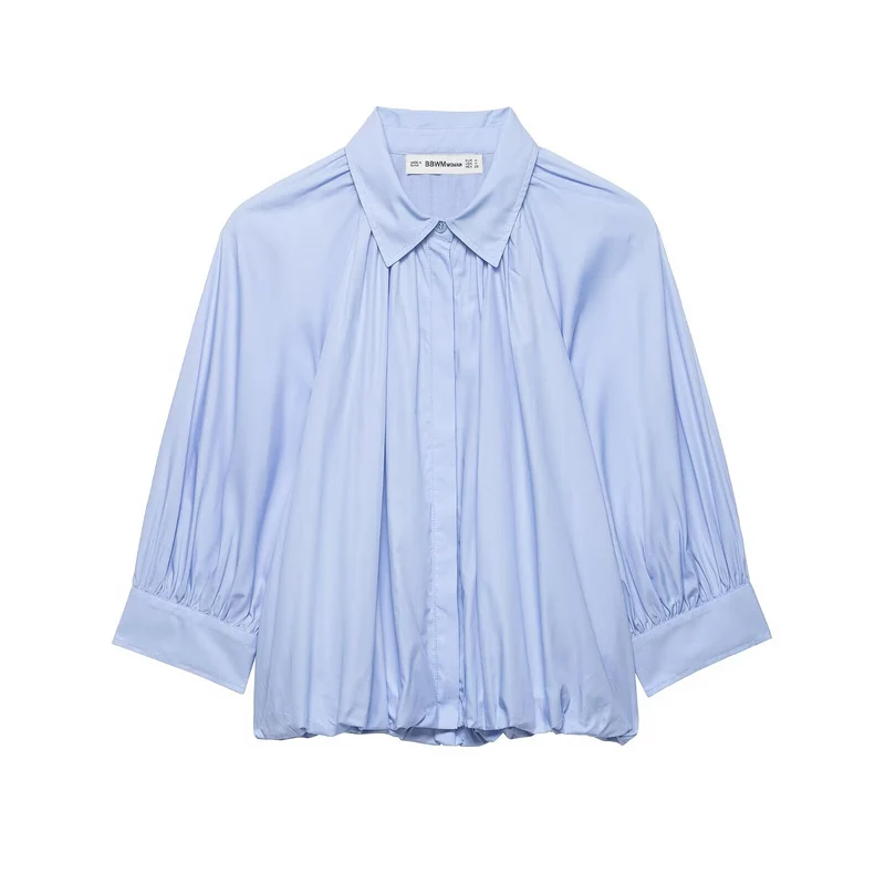 Damen Oversize-Hemdbluse mit Faltenlegung, Ballonärmeln und gerafftem Saum Drune