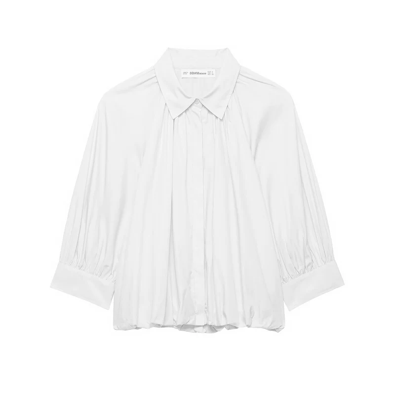 Damen Oversize-Hemdbluse mit Faltenlegung, Ballonärmeln und gerafftem Saum Drune