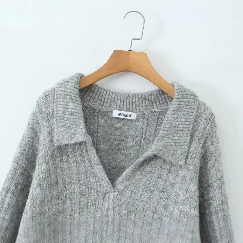 Damen Oversize-Grobstrick-Set mit Polokragen und Midirock Drune