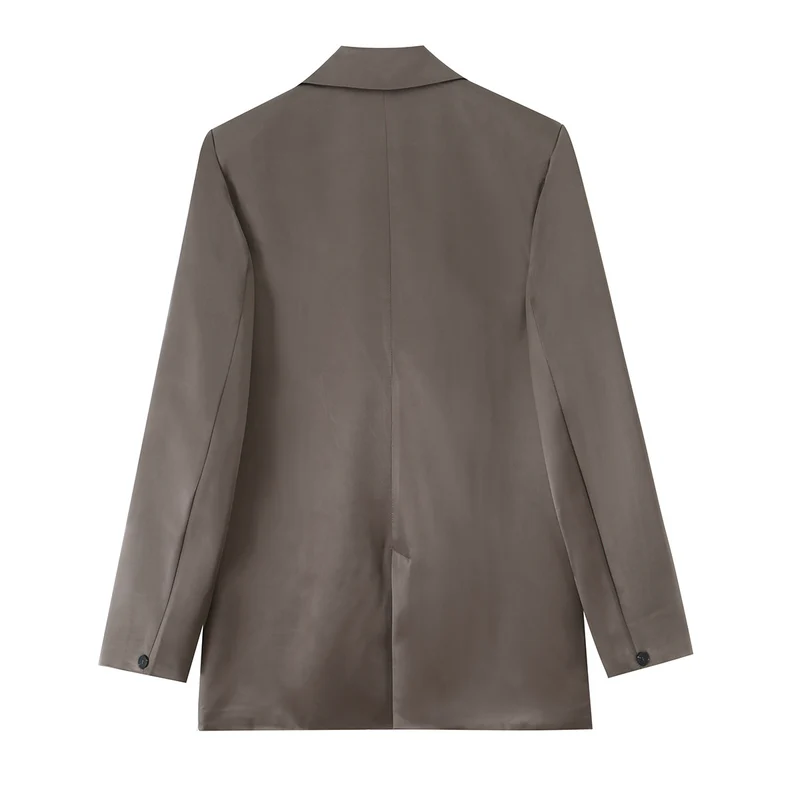 Damen Oversize Doppelreiher-Blazer aus satinierter Faux-Lederoptik Drune