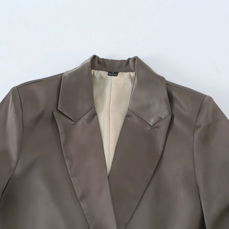 Damen Oversize Doppelreiher-Blazer aus satinierter Faux-Lederoptik Drune