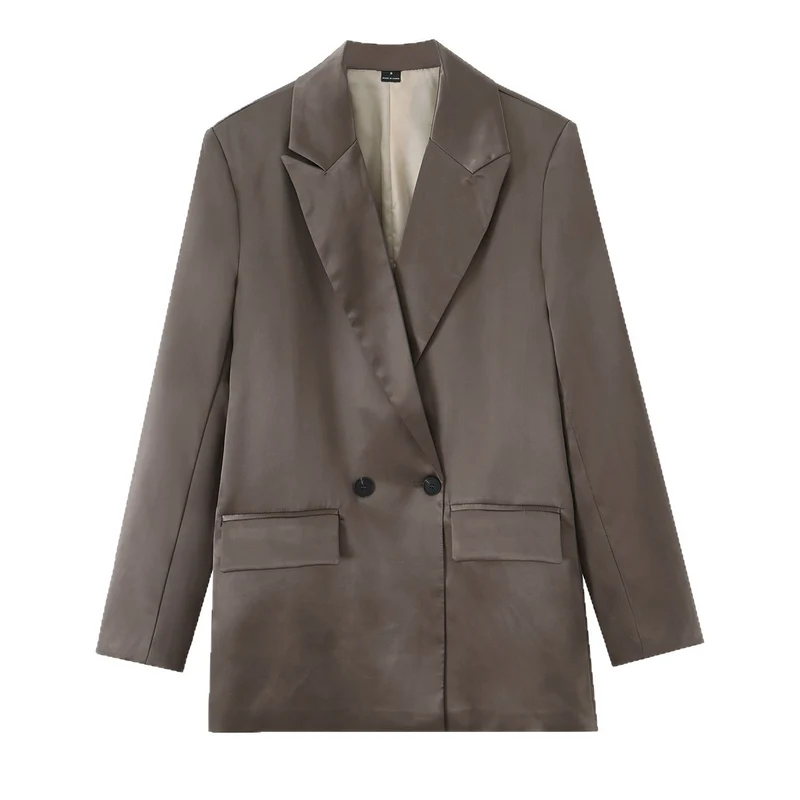 Damen Oversize Doppelreiher-Blazer aus satinierter Faux-Lederoptik Drune