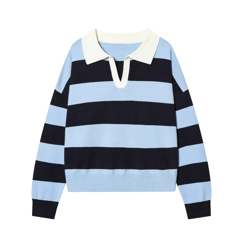 Damen Oversize Cropped Rugby-Pullover mit Polokragen und V‑Ausschnitt Drune