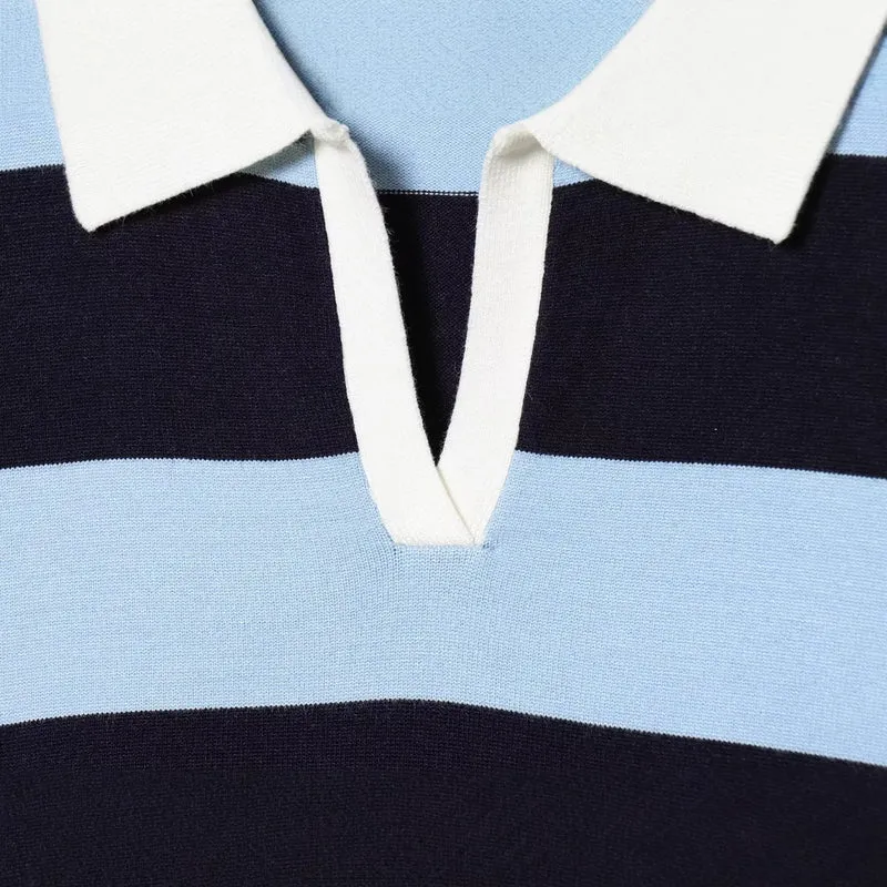 Damen Oversize Cropped Rugby-Pullover mit Polokragen und V‑Ausschnitt Drune