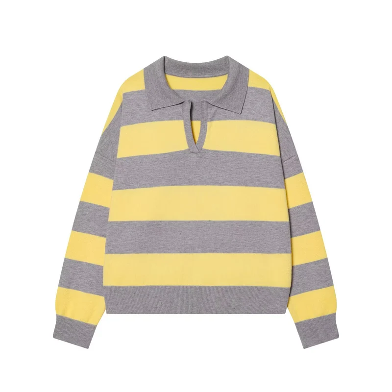 Damen Oversize Cropped Rugby-Pullover mit Polokragen und V‑Ausschnitt Drune