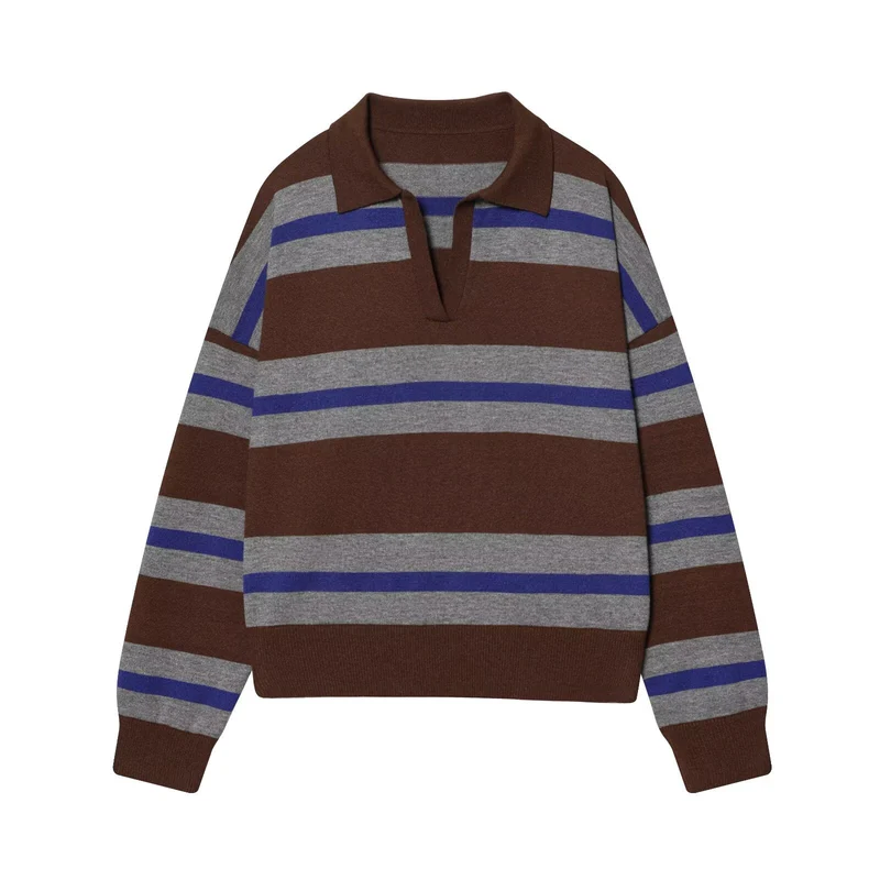 Damen Oversize Cropped Rugby-Pullover mit Polokragen und V‑Ausschnitt Drune