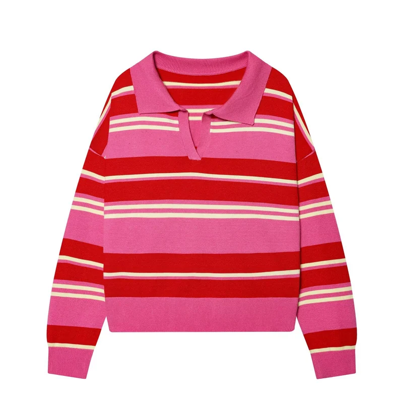 Damen Oversize Cropped Rugby-Pullover mit Polokragen und V‑Ausschnitt Drune