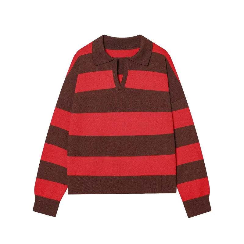 Damen Oversize Cropped Rugby-Pullover mit Polokragen und V‑Ausschnitt Drune