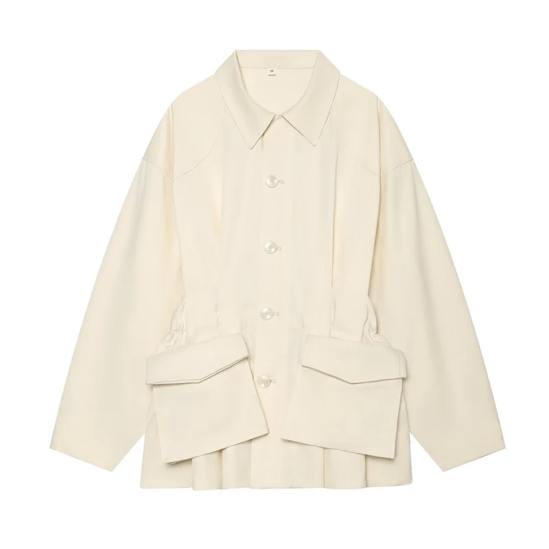 Damen Oversize-Boxy-Übergangsjacke mit großen Pattentaschen und Tunnelzug Drune