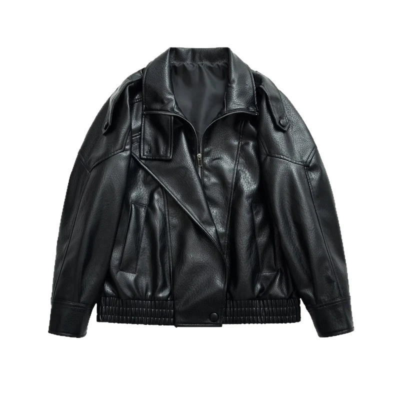 Damen Oversize-Bomberjacke im Biker-Mix mit Revers und elastischem Taillenbund Drune