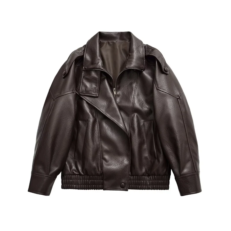 Damen Oversize-Bomberjacke im Biker-Mix mit Revers und elastischem Taillenbund Drune