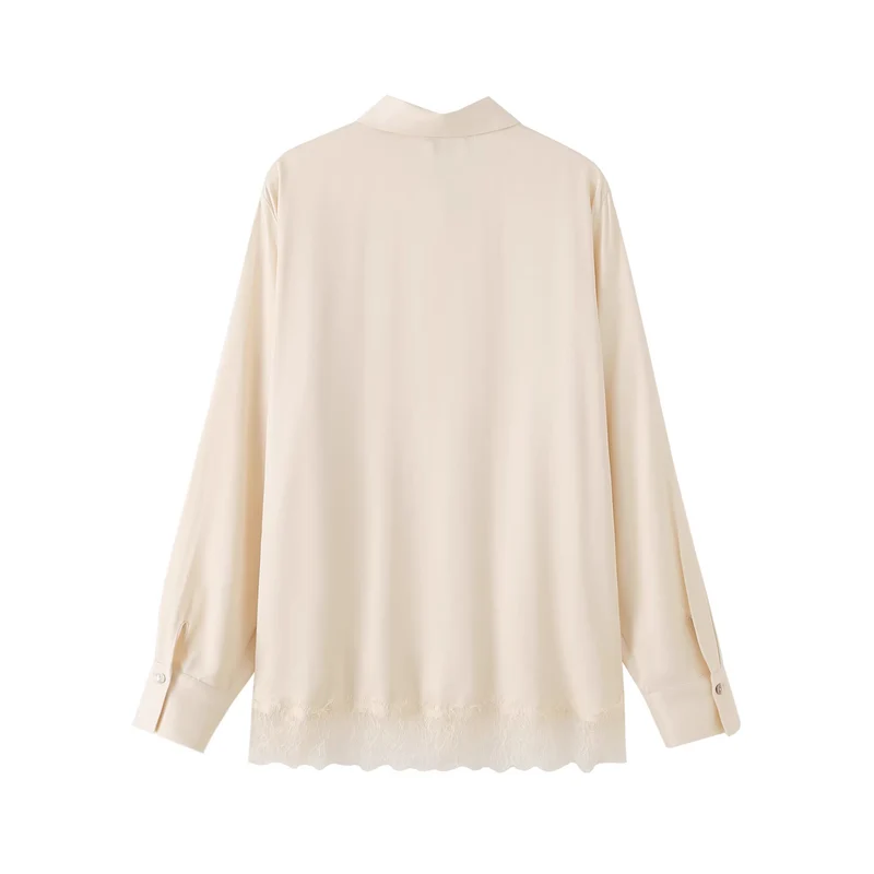 Damen Oversize-Bluse mit verdeckter Knopfleiste und Spitzenabschluss Drune