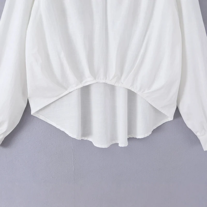 Damen Oversize-Bluse mit tiefem V-Ausschnitt, Hemdkragen und gerafftem Frontsaum Drune