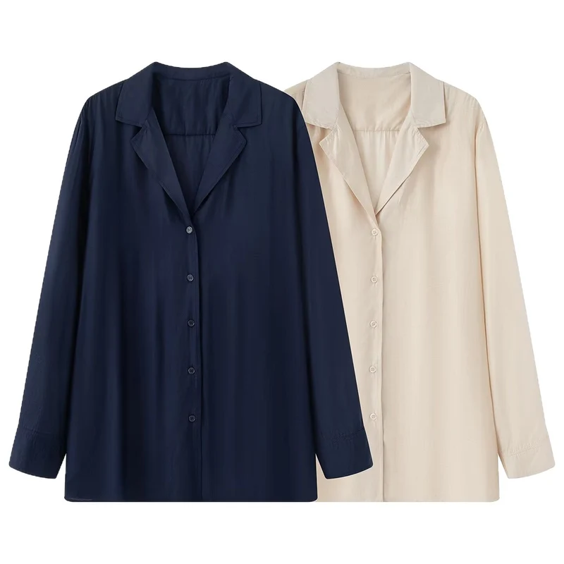 Damen Oversize-Bluse mit Reverskragen und durchgehender Knopfleiste Drune