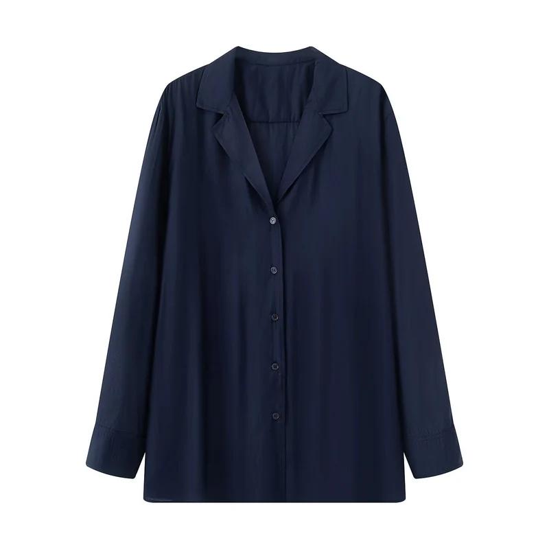Damen Oversize-Bluse mit Reverskragen und durchgehender Knopfleiste Drune