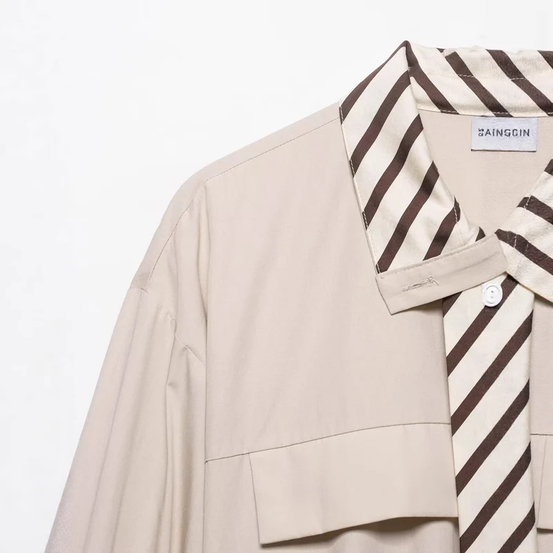 Damen Oversize Bluse mit Ballonärmeln und Halstuchkragen Drune