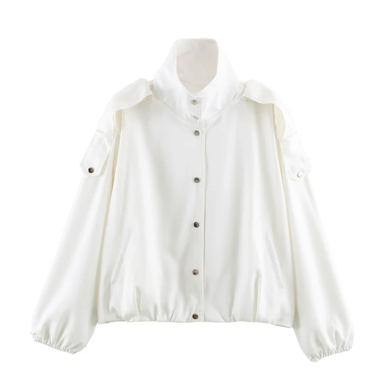Damen Oversize-Blousonjacke mit Funnelkragen, verdeckten Druckknöpfen und Ärmelpatten Drune