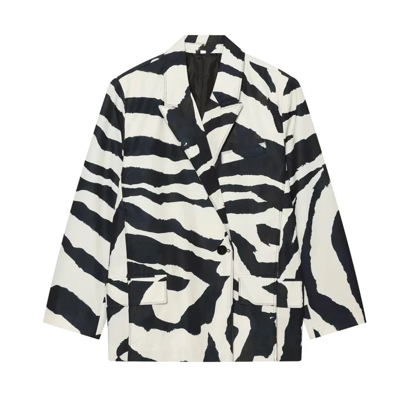 Damen Oversize-Blazer im Zebra-Print mit Reverskragen und Pattentaschen Drune