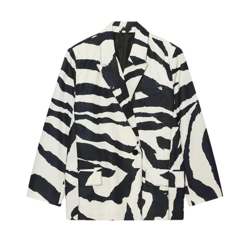 Damen Oversize-Blazer im Zebra-Print mit Reverskragen und Pattentaschen Drune