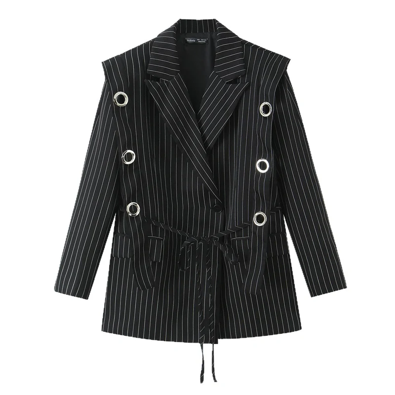 Damen Nadelstreifen-Blazer mit Zierösen und Tunnelzugtaillierung Drune