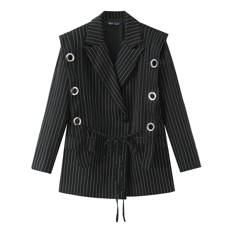 Damen Nadelstreifen-Blazer mit Zierösen und Tunnelzugtaillierung Drune