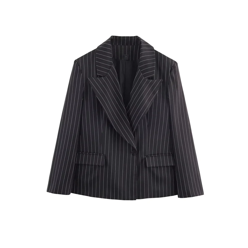 Damen Nadelstreifen-Blazer mit weitem Revers und Pattentaschen Drune