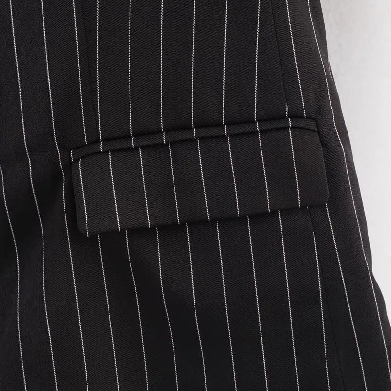 Damen Nadelstreifen-Blazer mit weitem Revers und Pattentaschen Drune
