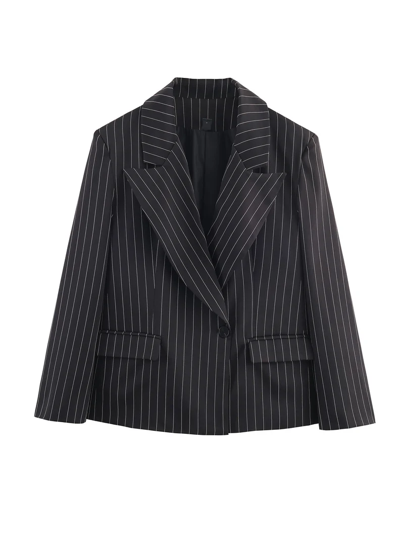 Damen Nadelstreifen-Blazer mit weitem Revers und Pattentaschen Drune