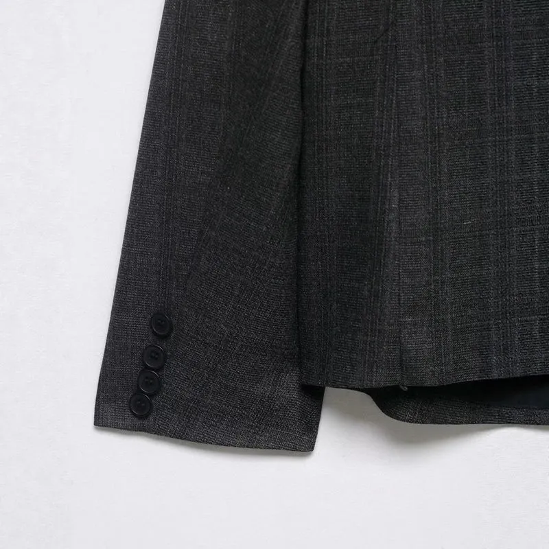 Damen Moderner schlanker Blazer mit asymmetrischer Knopfleiste und Stehkragen Drune
