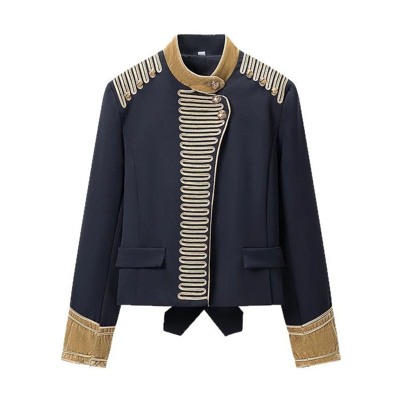 Damen Militärisch inspirierte kurze Gala-Jacke mit Goldverzierung Drune