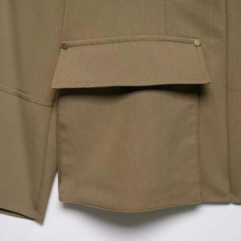Damen Militärinspirierte Utility-Jacke mit Stehkragen und aufgesetzten Pattentaschen Drune