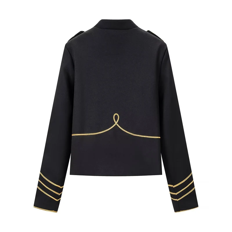 Damen Militärinspirierte Kurzjacke mit Stehkragen und goldenen Zierstreifen Drune