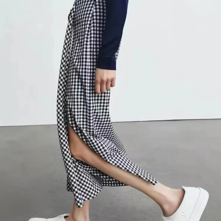 Damen Midirock mit Wickeldetail und Vichy-Karos Drune