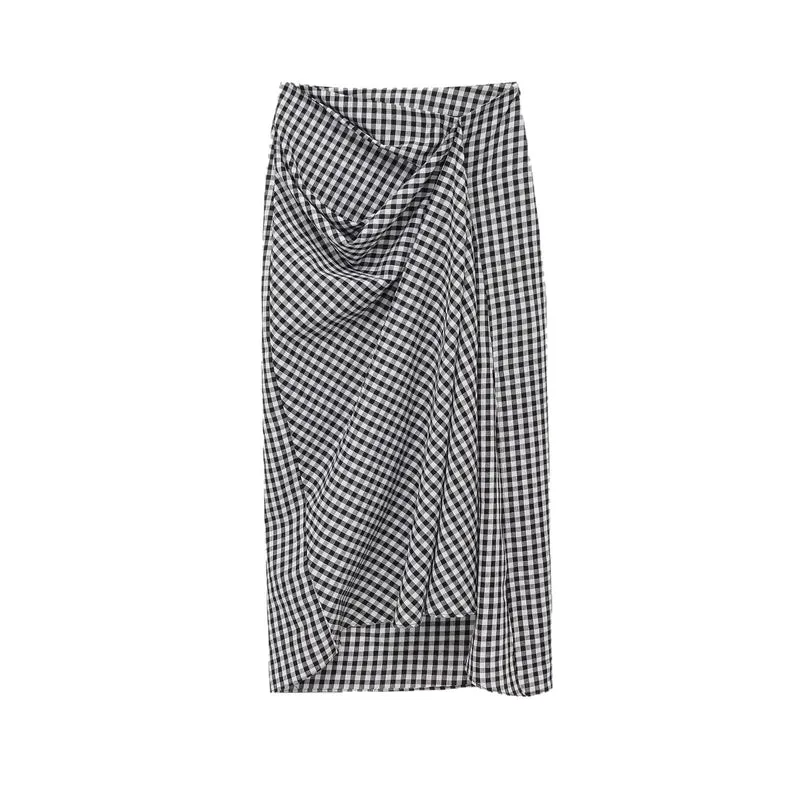 Damen Midirock mit Wickeldetail und Vichy-Karos Drune