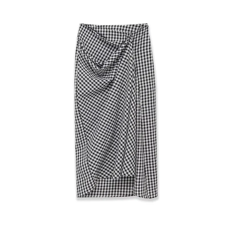 Damen Midirock mit Wickeldetail und Vichy-Karos Drune