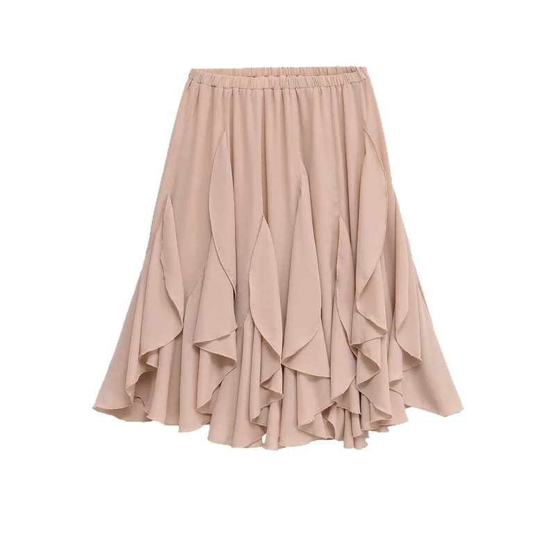 Damen Midirock mit stufigen Volants und elastischem Bund Drune